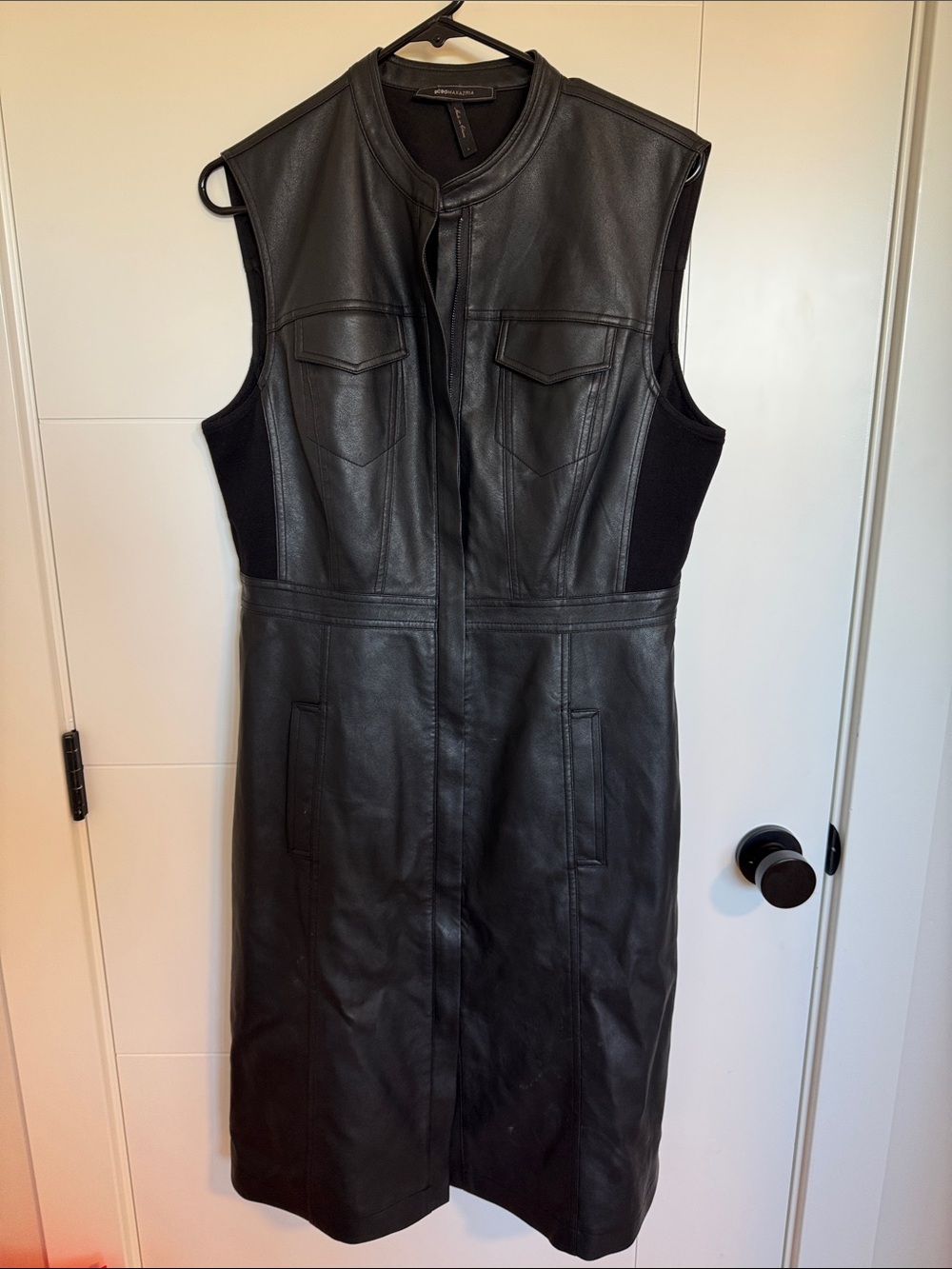 Sleeveless Black Leather Midi